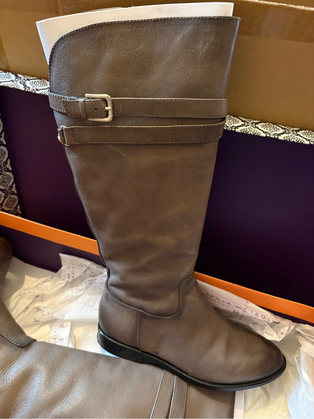Isola Taupe Brown Tall Leather Winter Rain Boots Womens